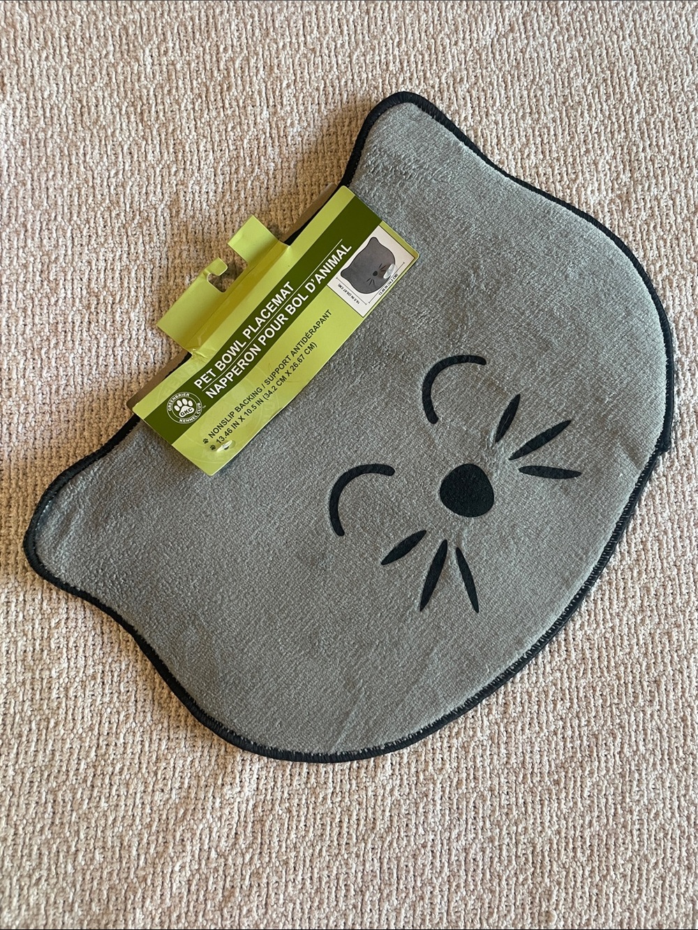 Gray Cat-Shaped Pet Bowl Placemat